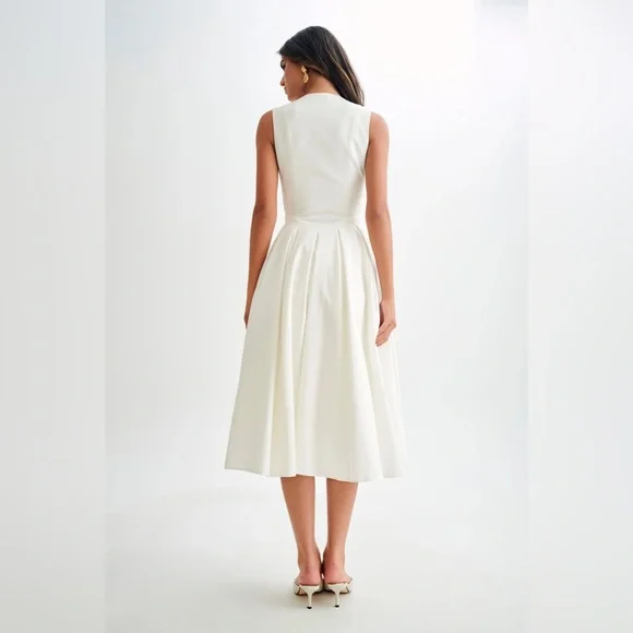 Keely Cotton Sleeveless Midi Dress - White - Picture 5 of 7